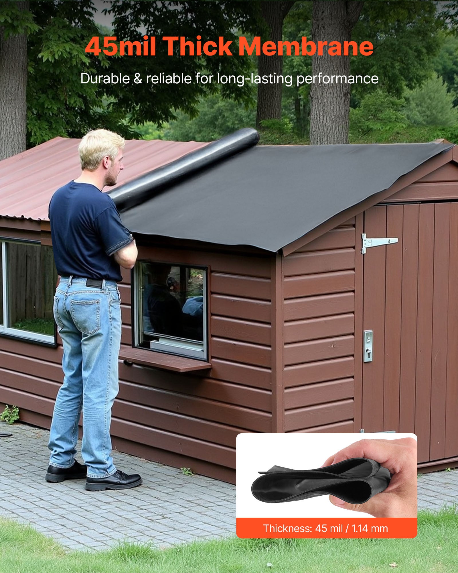 Membrana Dachowa EPDM VEVOR 3.048 x 4.572 m, Grubość 1.14 mm, Odporna na Warunki Atmosferyczne, Dachy i Kampery