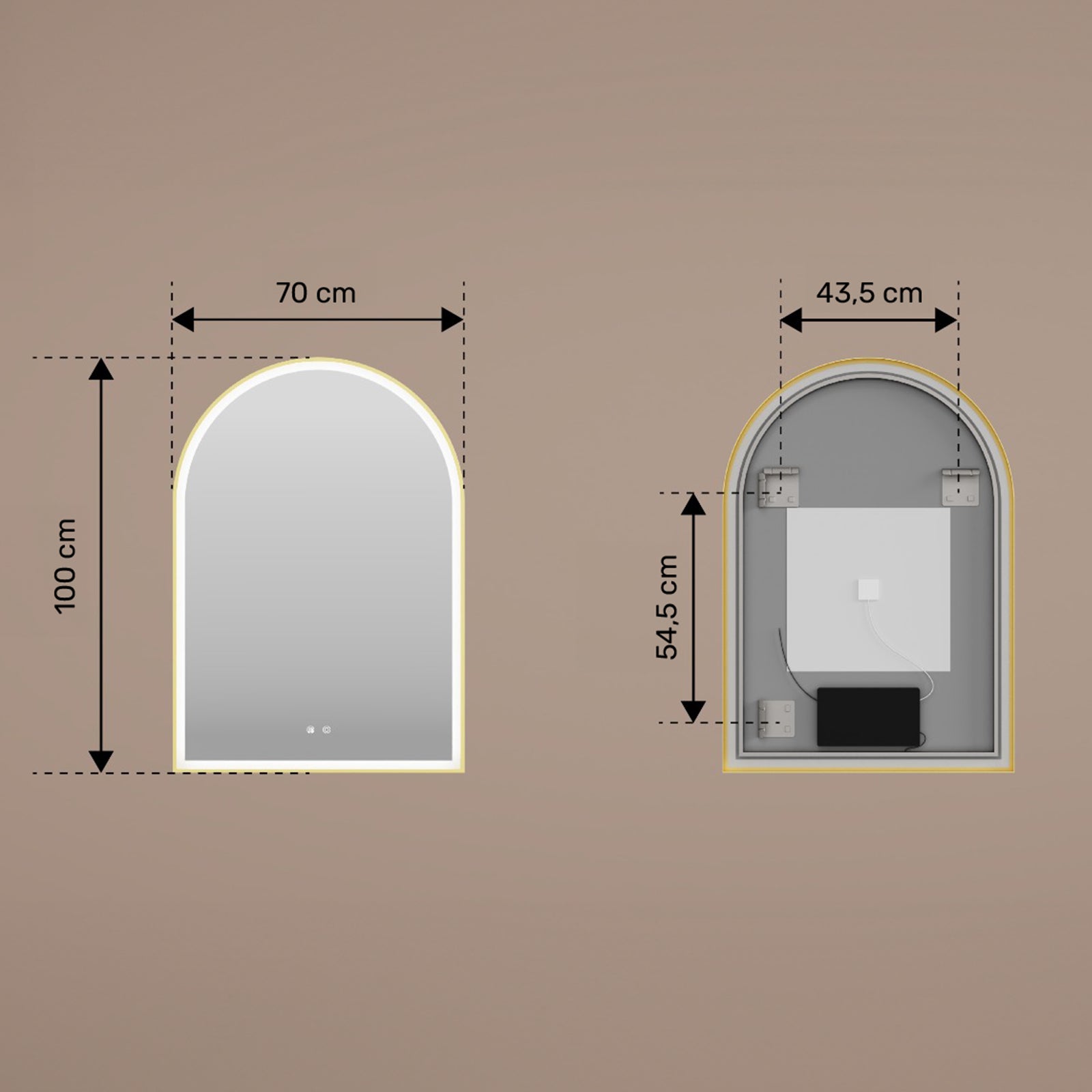 Miroir salle de bain LED forme arche 60x90 cm ARTFORMA – rétroéclairé, anti-buée, tactile, noir mat - 3