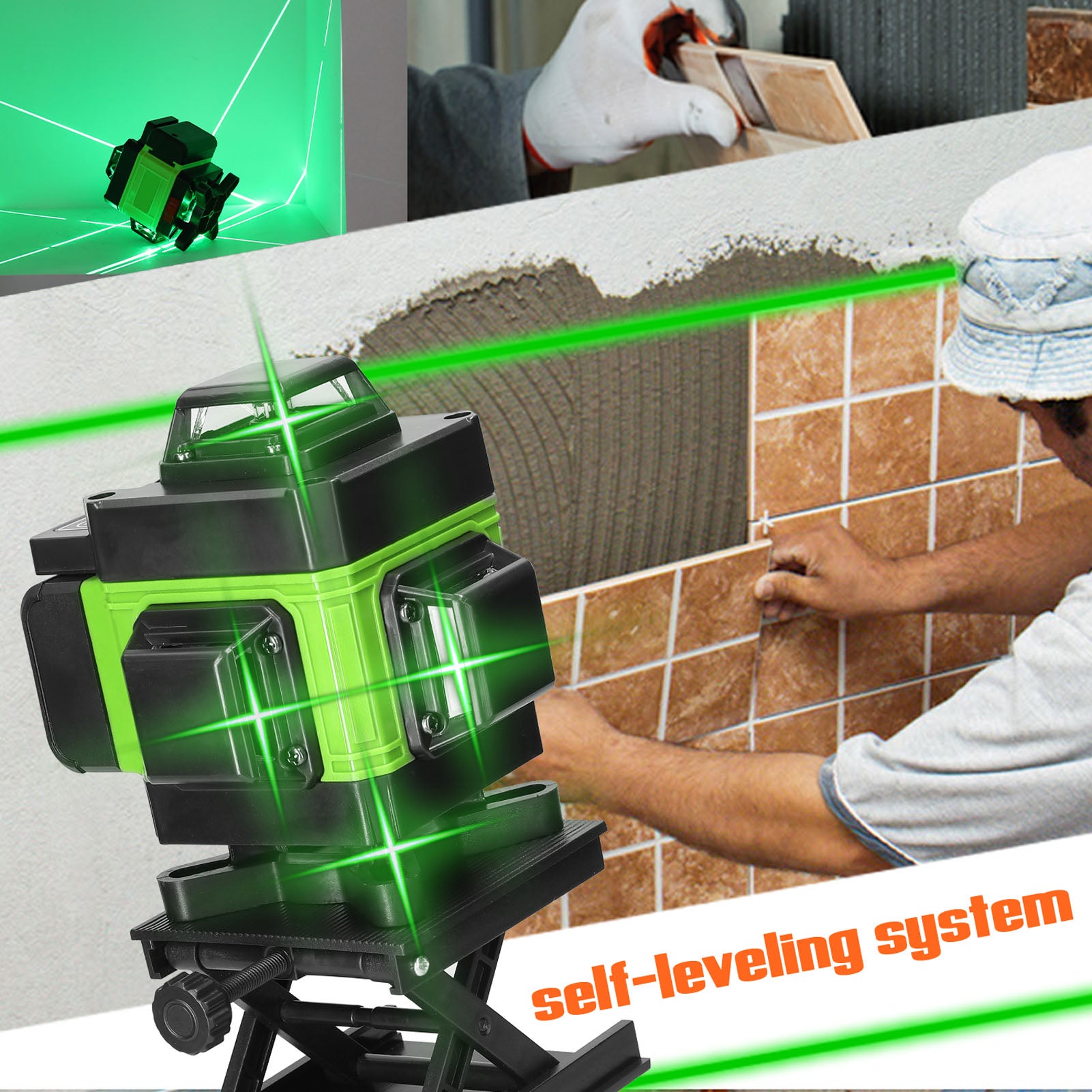 Livella a bolla 4D a 16 linee, autolivellante a 3°, batteria ricaricabile tramite USB, con barra di estensione in lega da 1,2m e treppiede a 3 altezze - 6