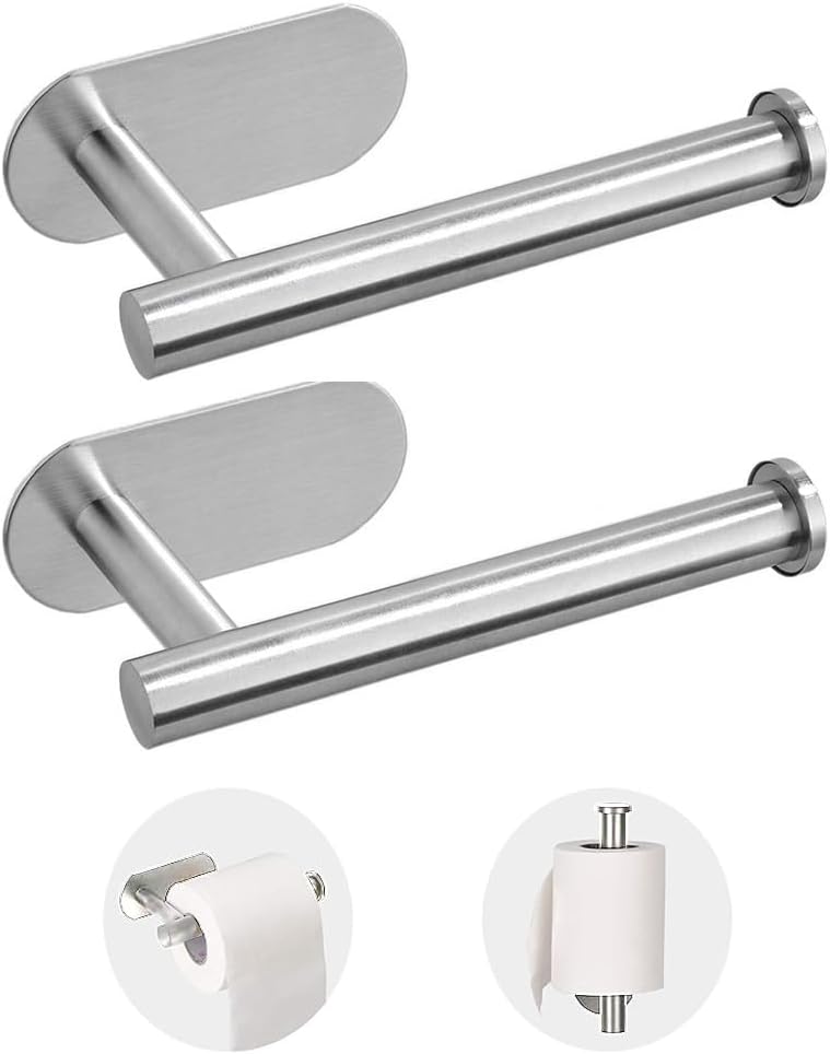 Zestaw dwóch samoprzylepnych uchwytów na papier toaletowy, nie wymagających wiercenia, montowanych na ścianie w łazienkach i toaletach (srebrny).