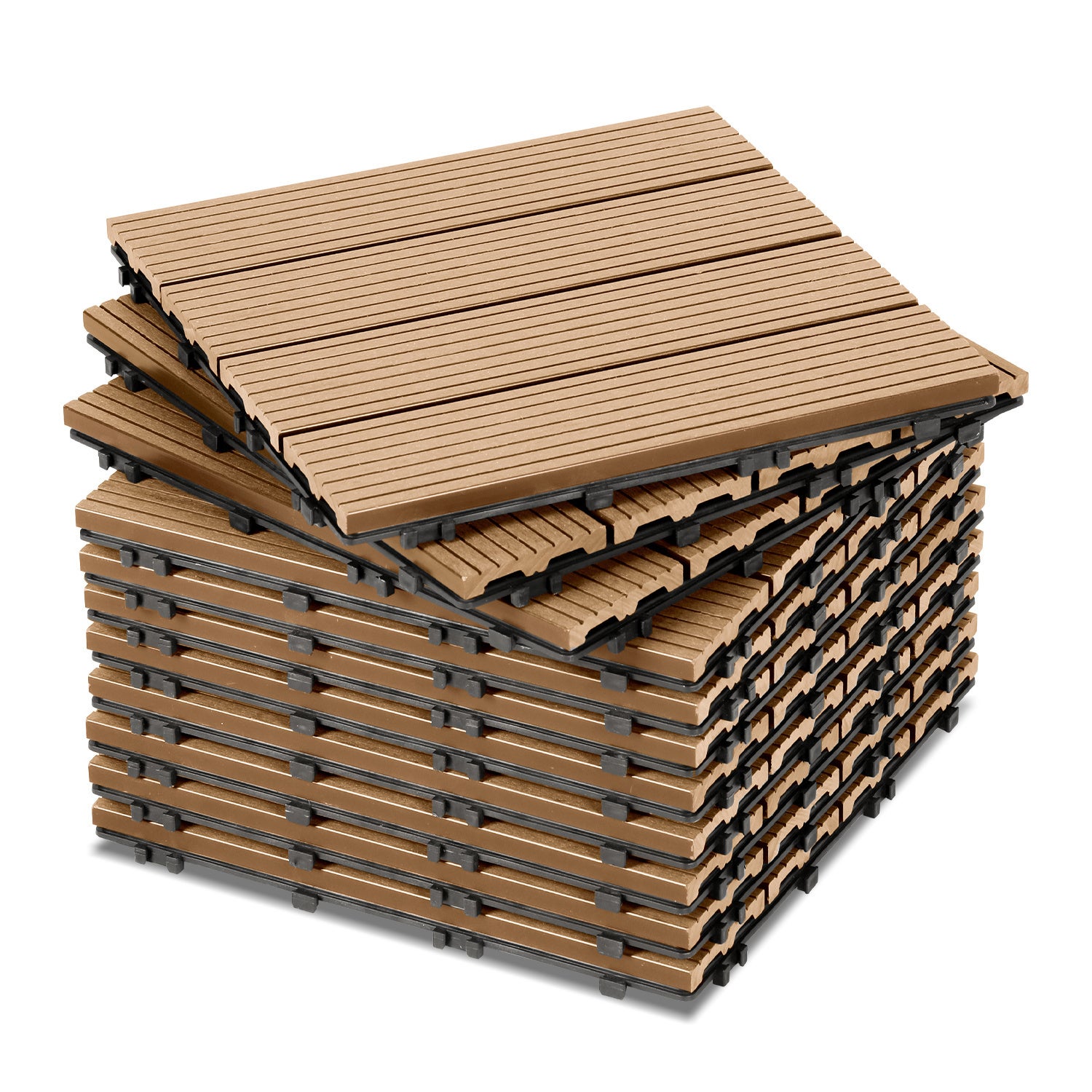 99x Płytki podłogowe zewnętrzne z kompozytu WPC praktyczny system klipsowy na taras patio i do ogrodu drewno tekowe 30x30 cm