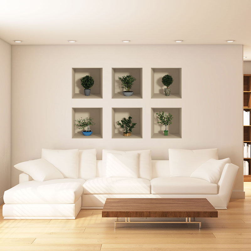 Packs de 6 vinilos 3d plantas - adhesivo de pared - revestimiento sticker mural decorativo - 60x90cm