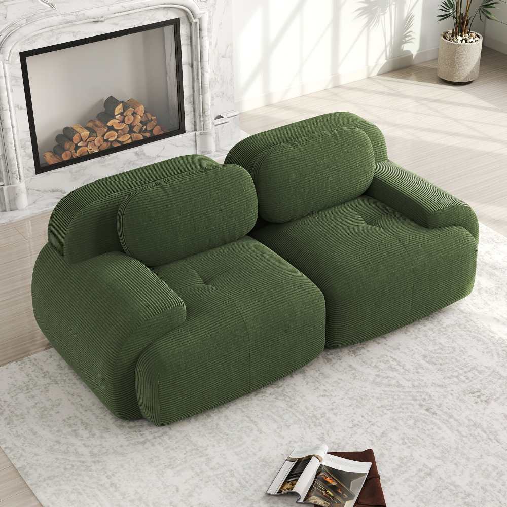 82'' Loveseat-Sofa modulable en corduroy, accoudoirs courbés, rembourrage haute élasticité, anti-dérapant pour salon et cinéma maison - 2