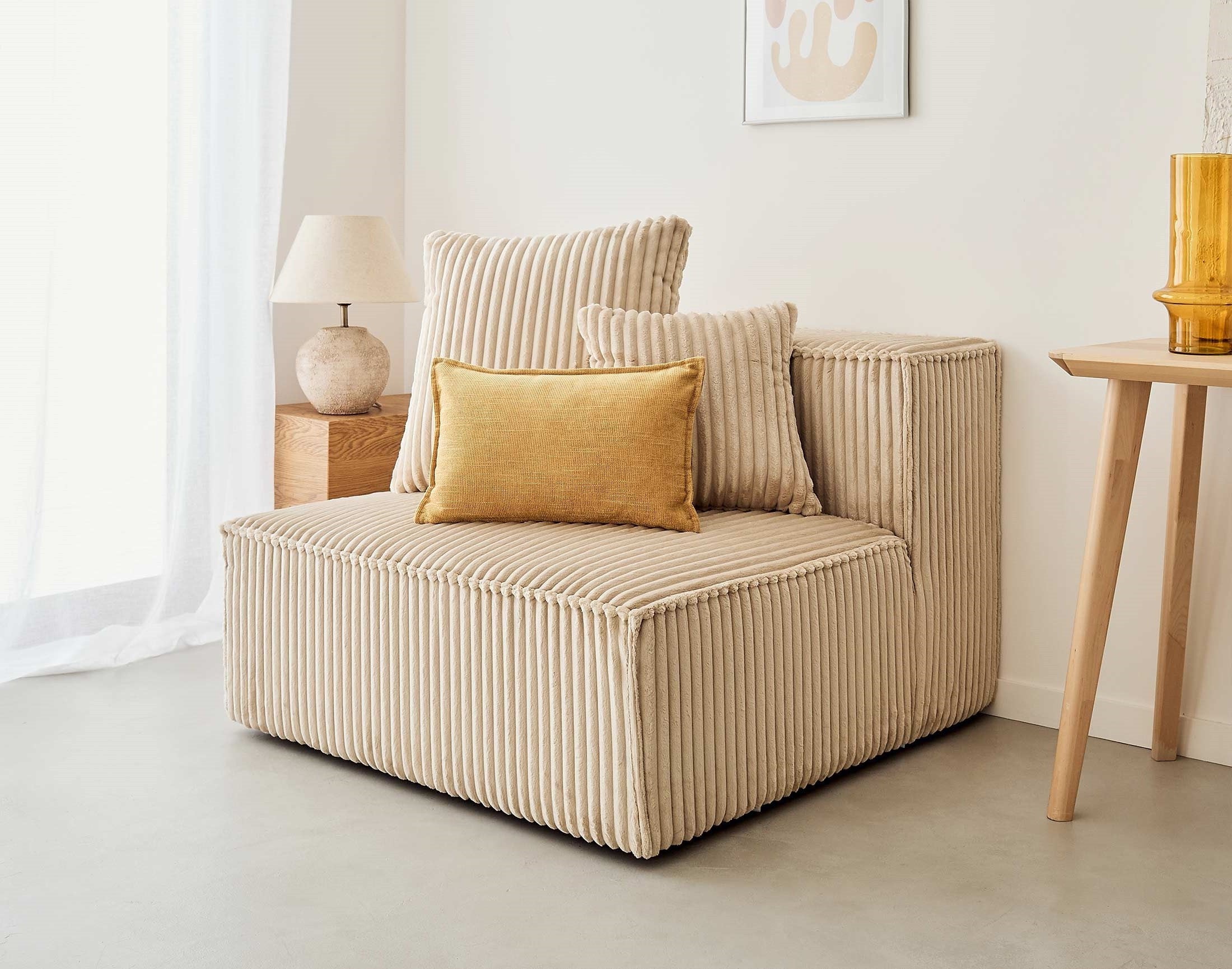 Canapé modulable 2 places en velours grosses côtes beige - COLOMBINE ...