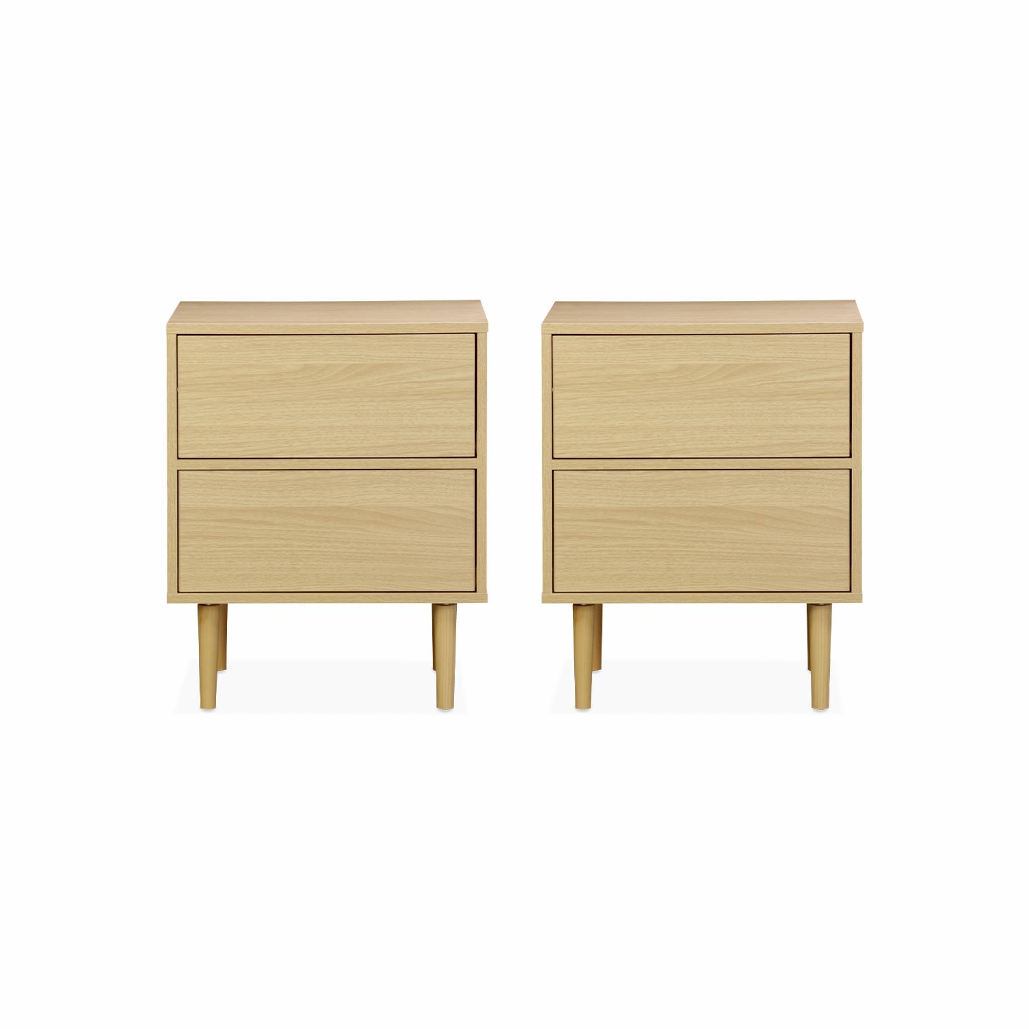 Mesita de noche con efecto madera natural, set de 2 Natural - 48x40x59 cm - 5