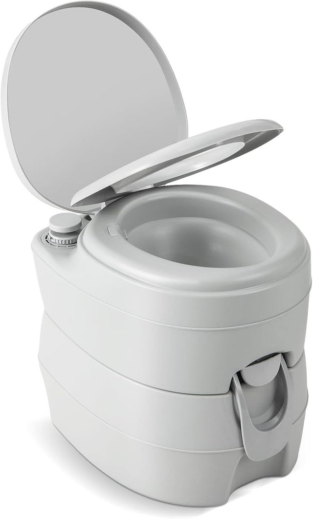 WC Portatile da Campeggio, Sedile WC da Viaggio con Serbatoio di Raccolta da 20 L, Pompa di Scarico, Supporto 150 kg, Comodo WC con Doppia Uscita e
