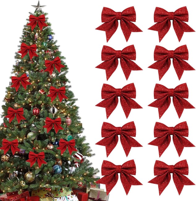 Lot De 5 Noeud Rouge Noel, Noeud à Paillettes De Noël Avec Pommes De Pin Arcs De Noel Pailletes Noeuds De Noel Cadeaux Decorations De Fete 98535621