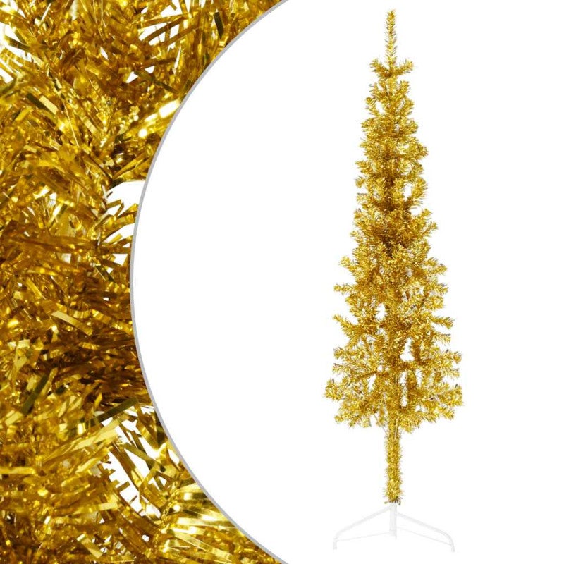 Albero Natale Artificiale Sottile a Metà con Supporto Oro 120cm vidaXL - 2