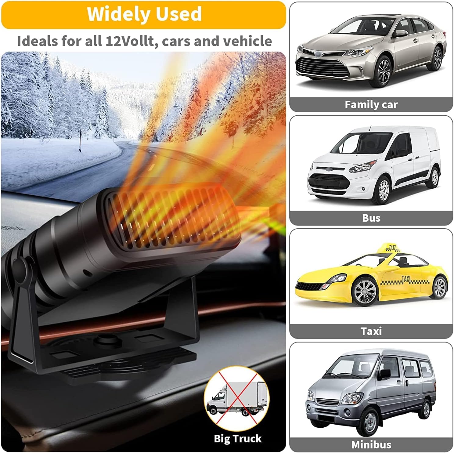 Chauffage De Voiture 2 En 1 - Chauffage Et Ventilation, Désembuage Rotatif 360°, Prise Allume-cigare