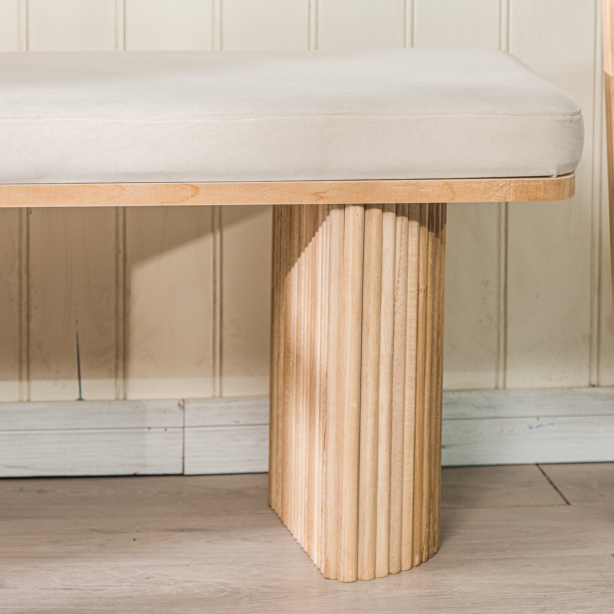 Nordlys - Banc Entrée Chambre Scandinave Bois Velours Beige - 4