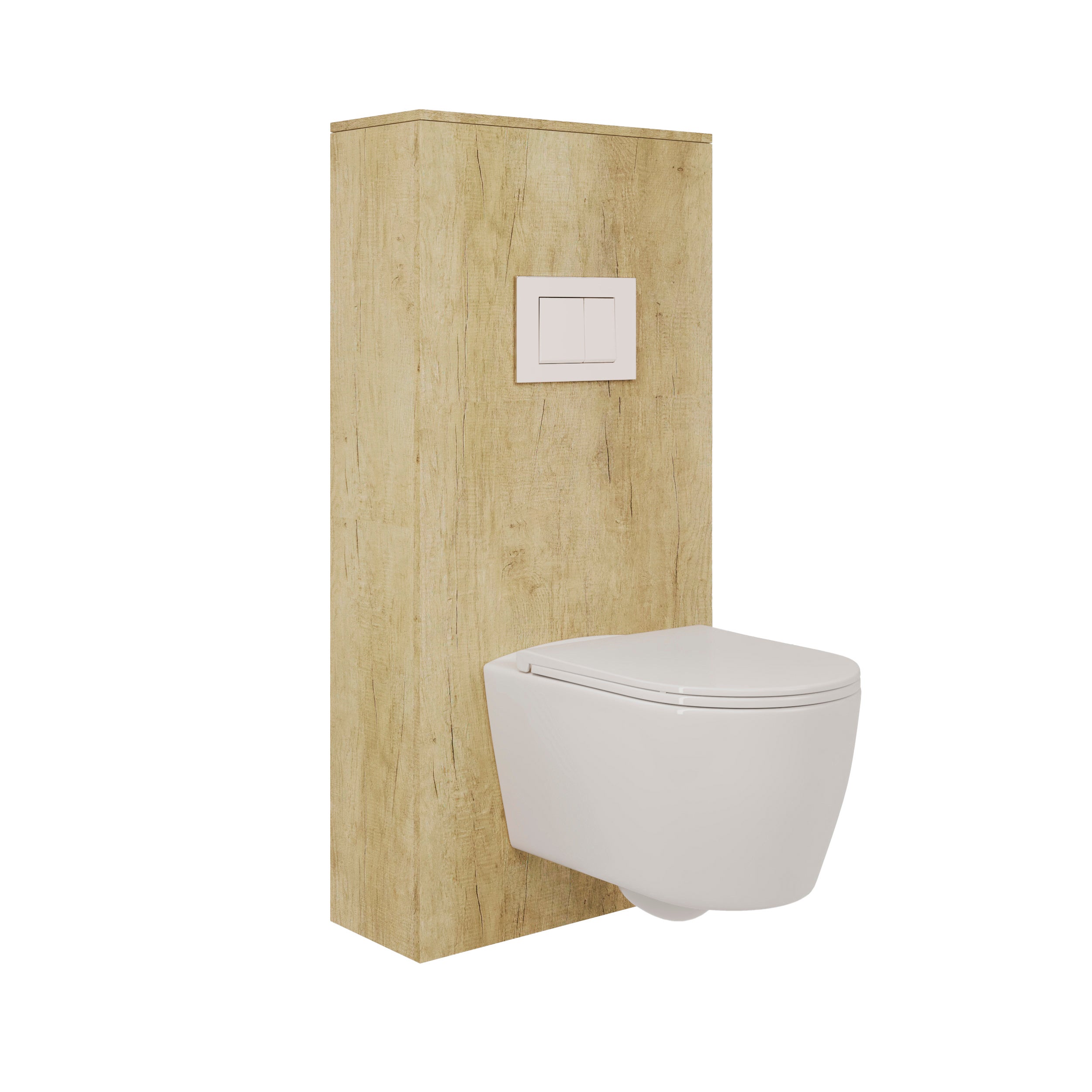PACK WC SUSPENDU + CHÂSSIS + BOÎTIER DE SUPPORT NATURE | TOILETTE BLANC BRILLANT | BOUTON BLANC | RÉSERVOIR ENCASTRÉ | COUVERCLE AMORTI | ALDAY - 2