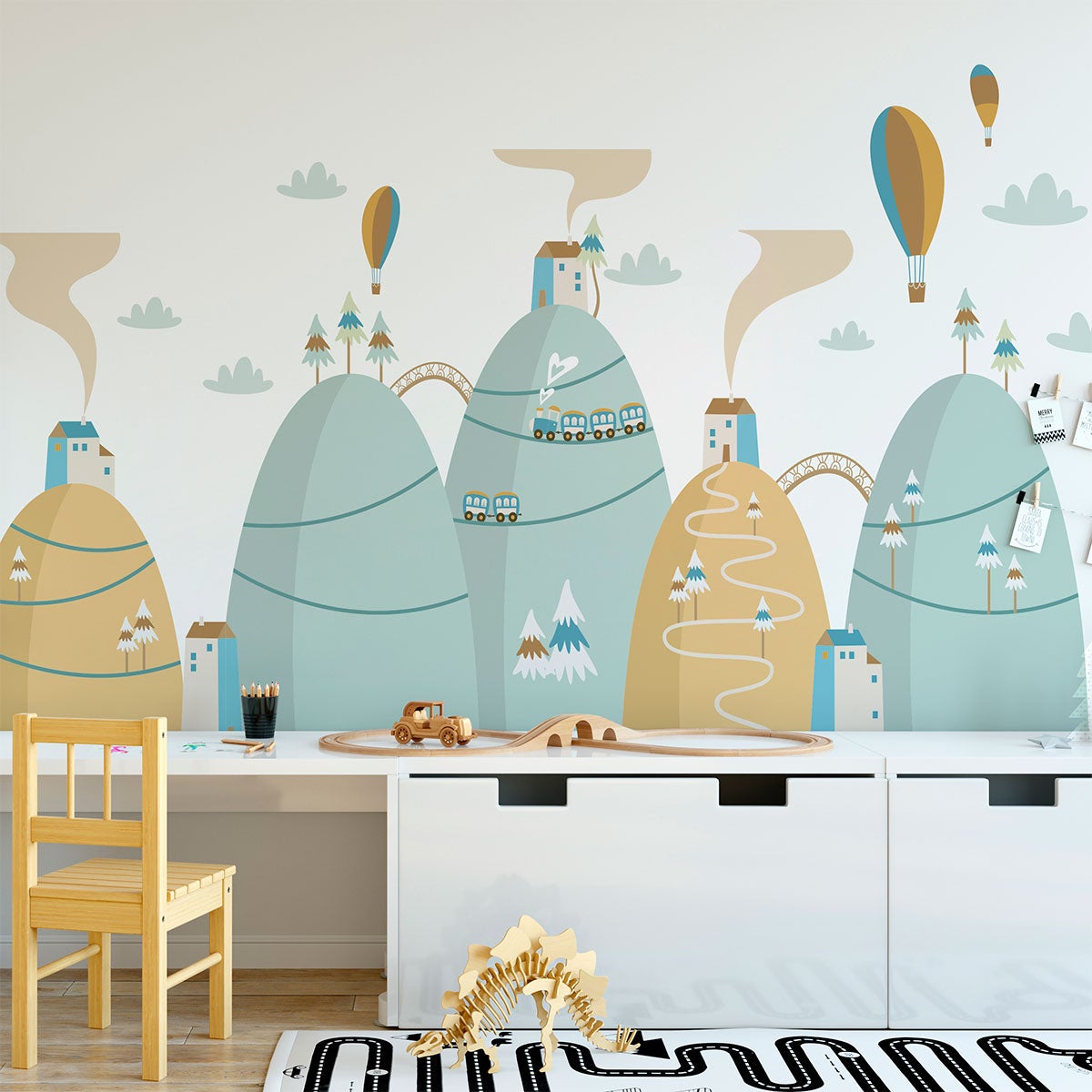 Vinilo escandinavo de montaña globos de aire caliente globos de cielo - adhesivo pared - sticker revestimiento - 70x105cm