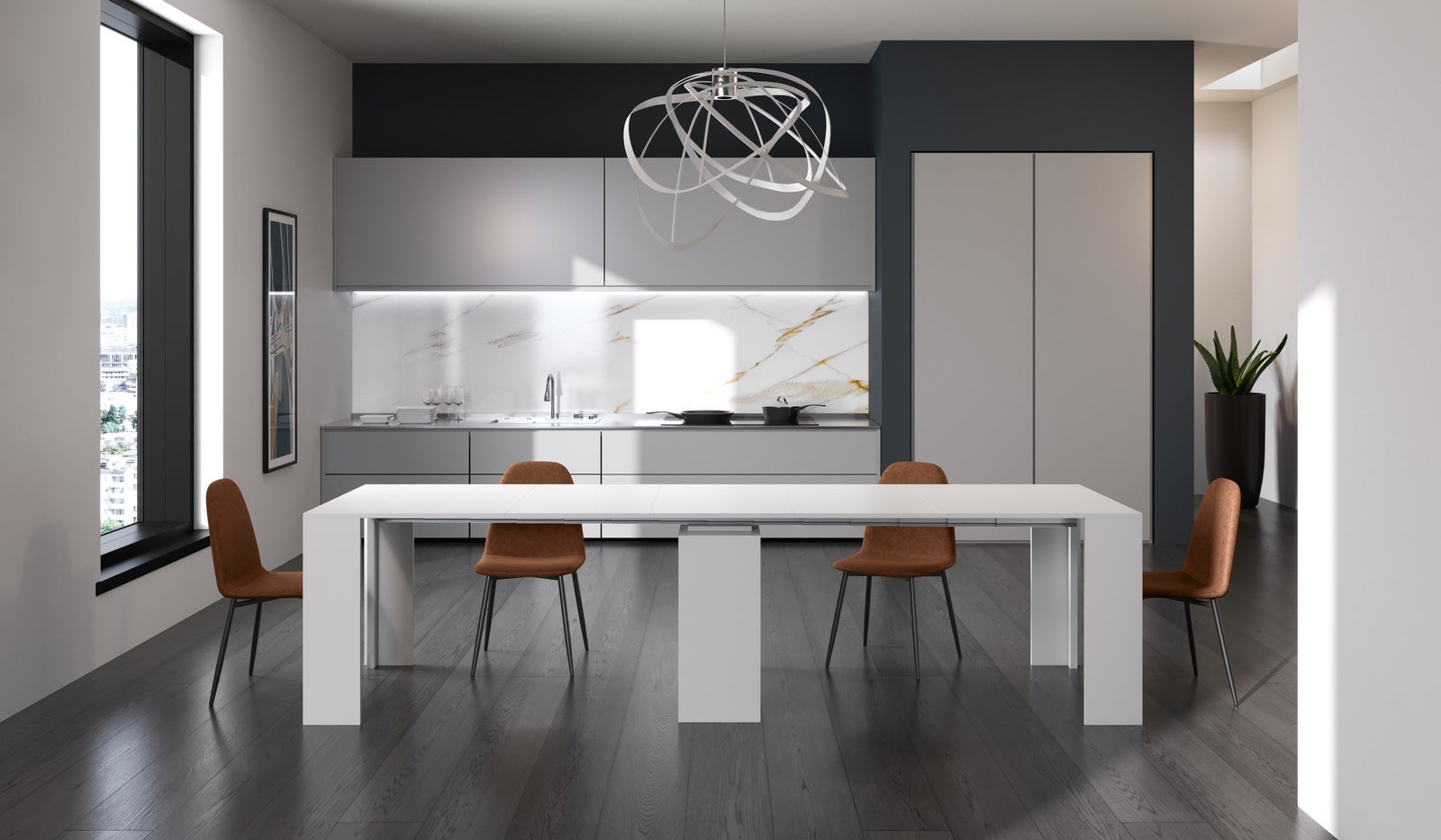 Pinokio - Rozkładany stolik konsolowy (42,5/302,5 x 90 cm) z lakierowanej na biało płyty MDF