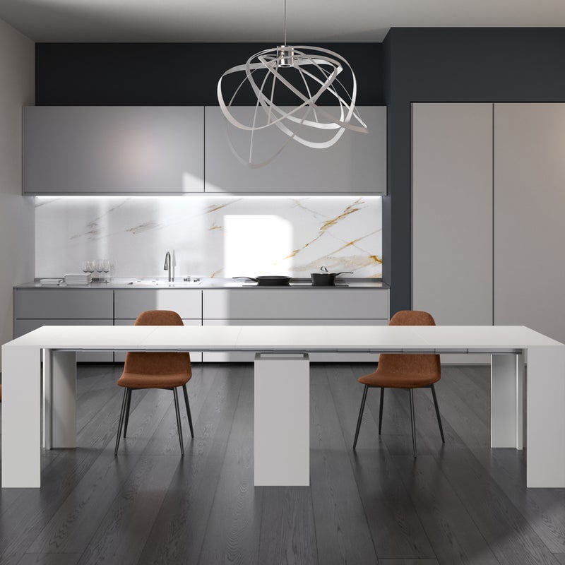 Pinokio - Rozkładany stolik konsolowy (42,5/302,5 x 90 cm) z lakierowanej na biało płyty MDF