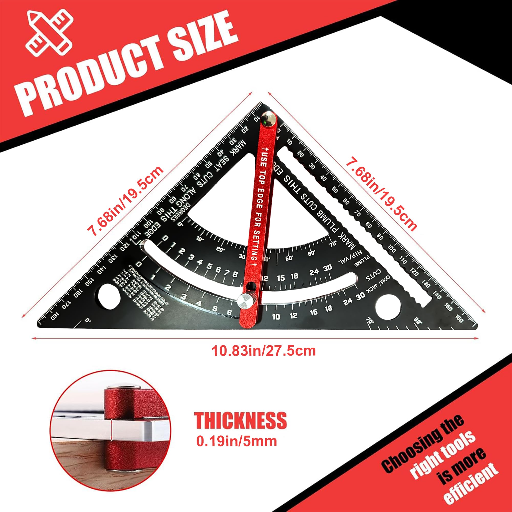 Equerre de charpentier 180mm,carré réglable chevron carré outils de menuiserie, combinaison carré d'encadrement, équerre de menuisier en aluminium - 4