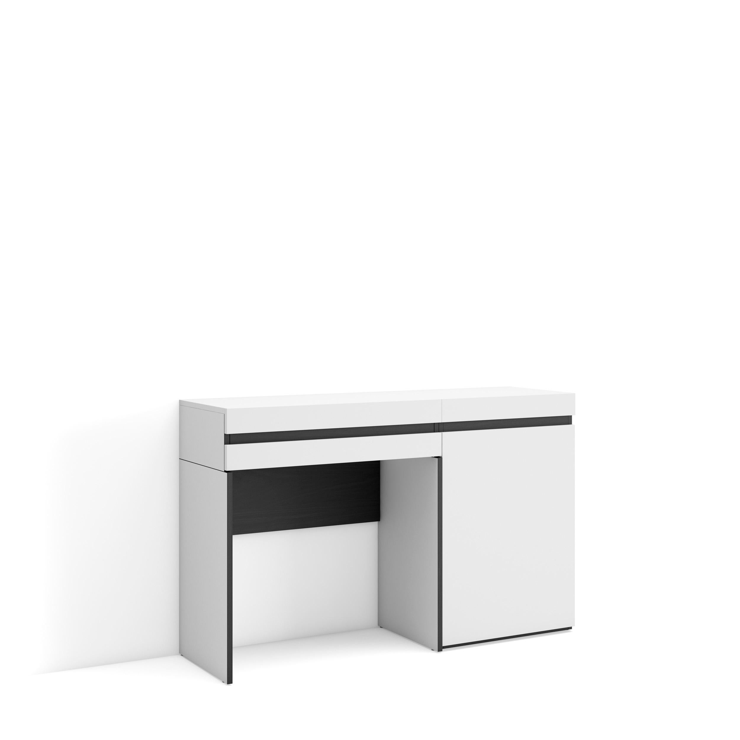 Toeletta con specchio LED, tavolo da trucco bianco con 2 cassetti e 7