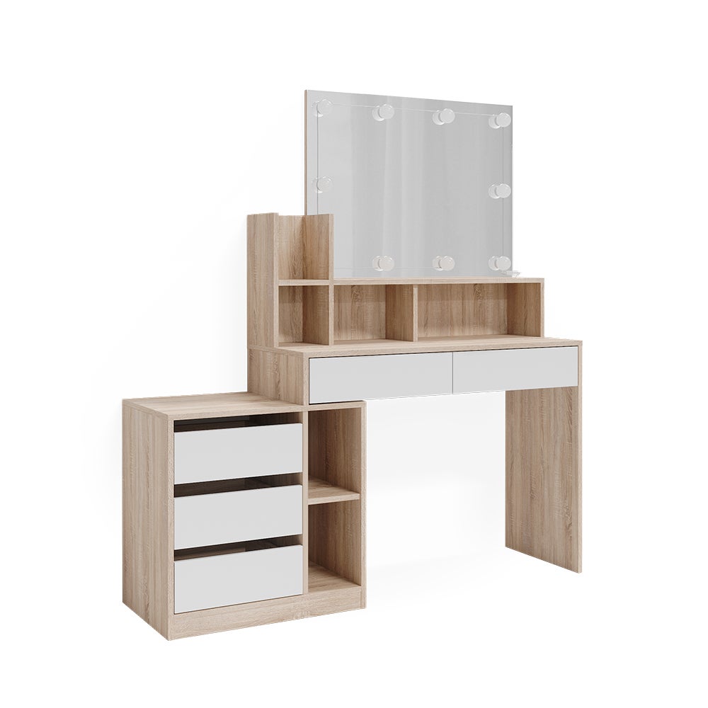 Vicco Toaletka Anja, Biały/Sonoma, 139.8 cm z oświetleniem LED