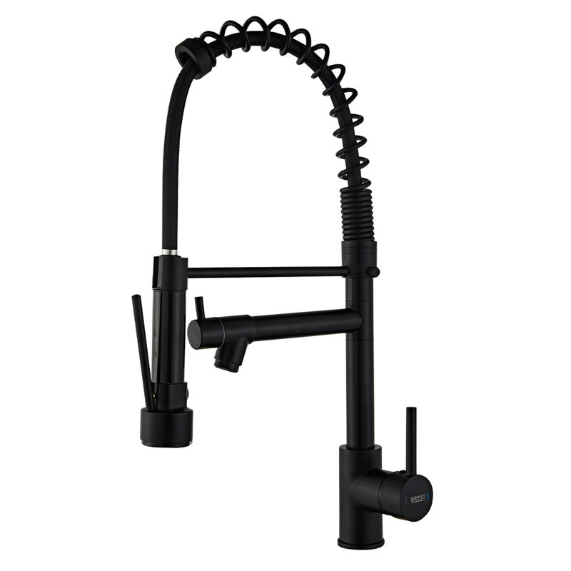 Bateria kuchenna z wyciąganą wylewką, 2 funkcje, obrotowa wylewka 360°, czarna bateria zlewozmywakowa
