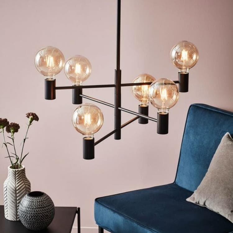 Suspension 6 Lumières Capital | 3 Bras Orientables Métal | Diamètre 62 Cm | Culot E27 | Design Industriel