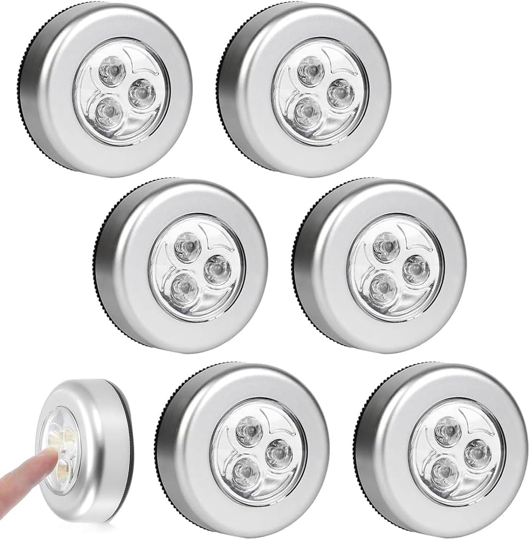 Zestaw 6 lampek nocnych LED, bezprzewodowa lampka LED, mała lampka LED, zasilana bateryjnie, samoprzylepna lampka nocna do szafy lub kuchni, białe świ