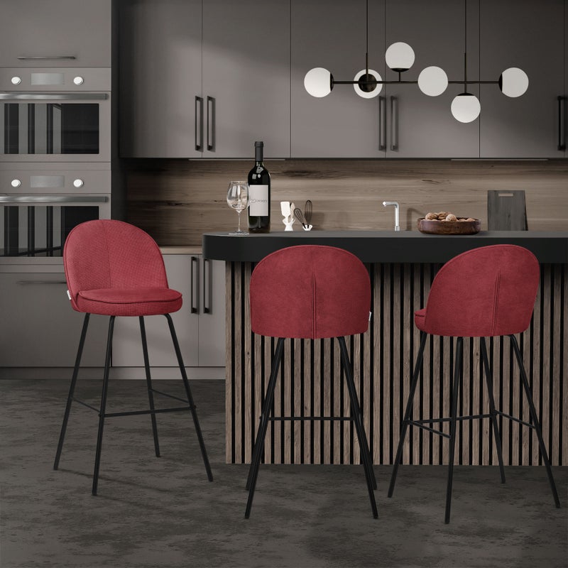 ML-Design zestaw 2 hokerów barowych czerwony 75 cm tapicerowanych wygodne ergonomiczne krzesła z oparciem i podnóżkiem metalowa konstrukcja