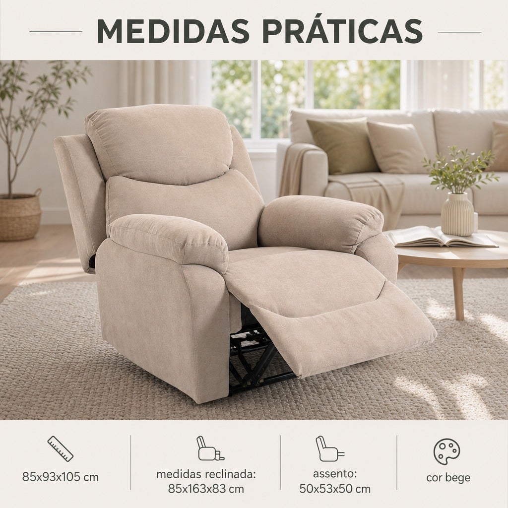 Fauteuil Relax Manuel Beige 85x93x105cm Tissu Lin Repose-Pieds Accoudoirs Rembourrés - 6