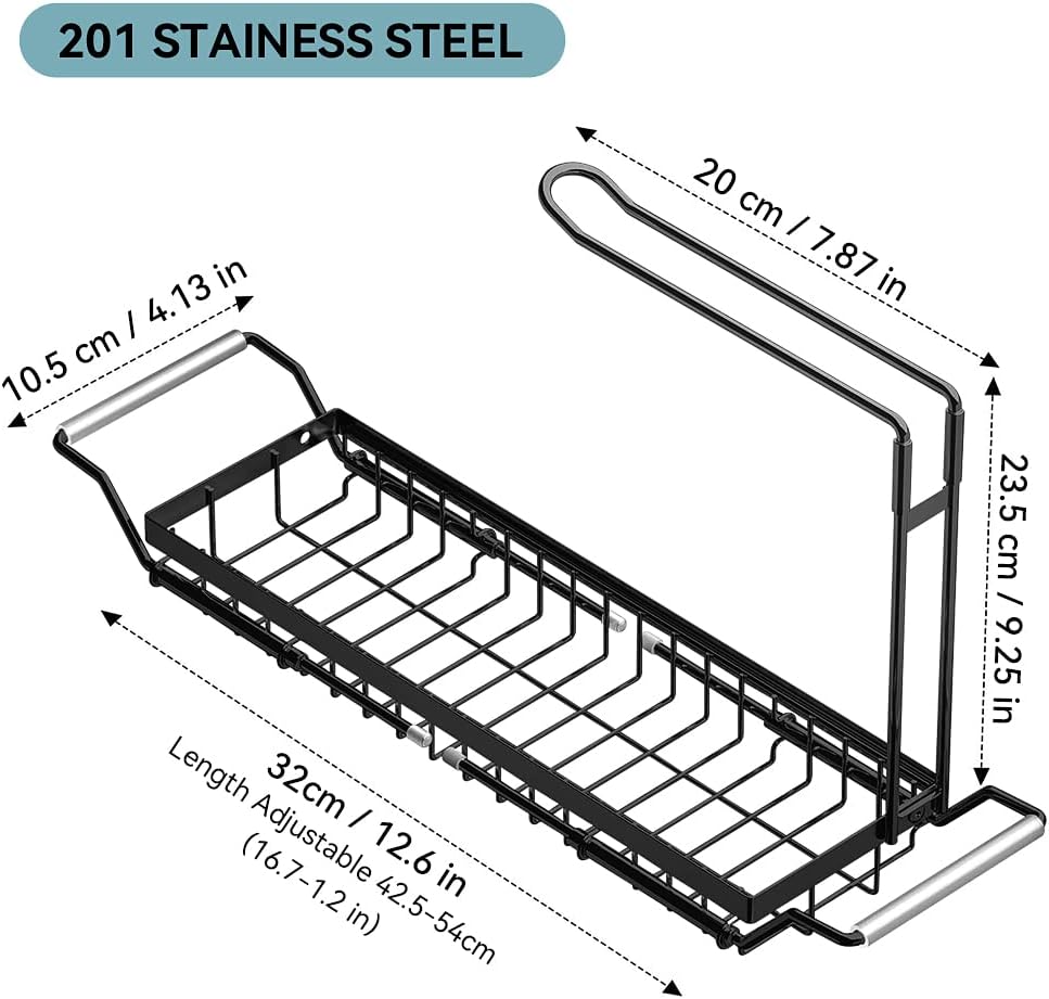 PNNP Organizer per lavello, grande, nero, da cucina: rinforzo aggiuntivo, in acciaio inox, per lavelli da cucina, per lavello, con vaschetta di scarico, facile installazione