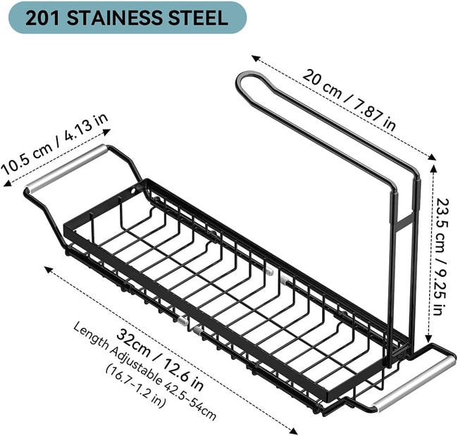 PNNP Organizer per lavello, grande, nero, da cucina: rinforzo aggiuntivo, in acciaio inox, per lavelli da cucina, per lavello, con vaschetta di scarico, facile installazione PNNP Organizer per lavello, grande, nero, da cucina: rinforzo aggiuntivo, in acciaio inox, per lavelli da cucina, per lavello, con vaschetta di scarico, facile installazione