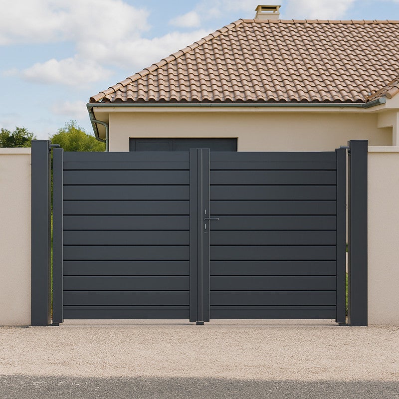 Portail battant Aluminium Persienne - Largeur 4m - Hauteur 1m75 – Gris anthracite - Prêt à poser - 7