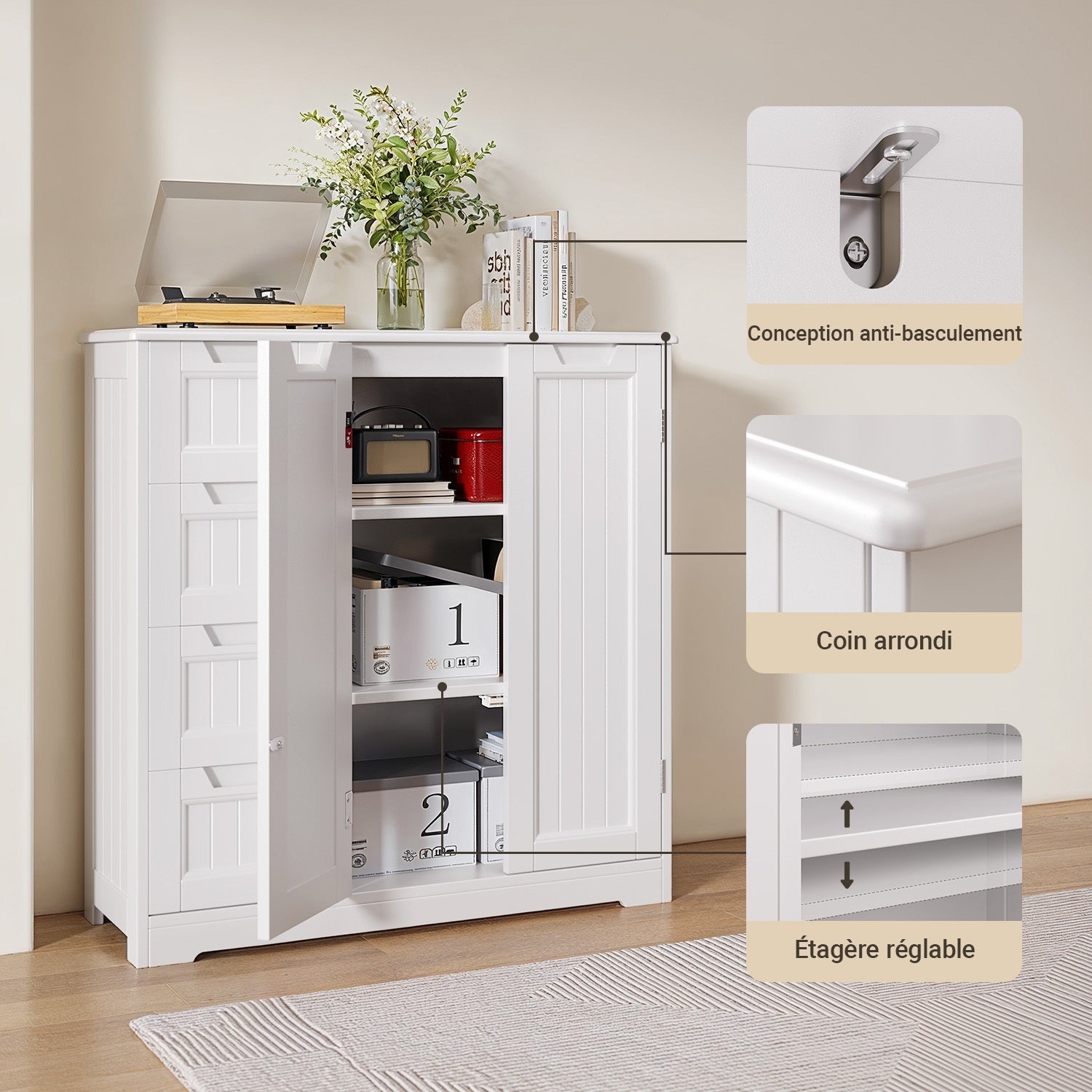 Mobiletto da bagno da 80 cm con 2 ante, 4 cassetti e ripiani regolabili, 81x30x83 cm, Bealife - 4