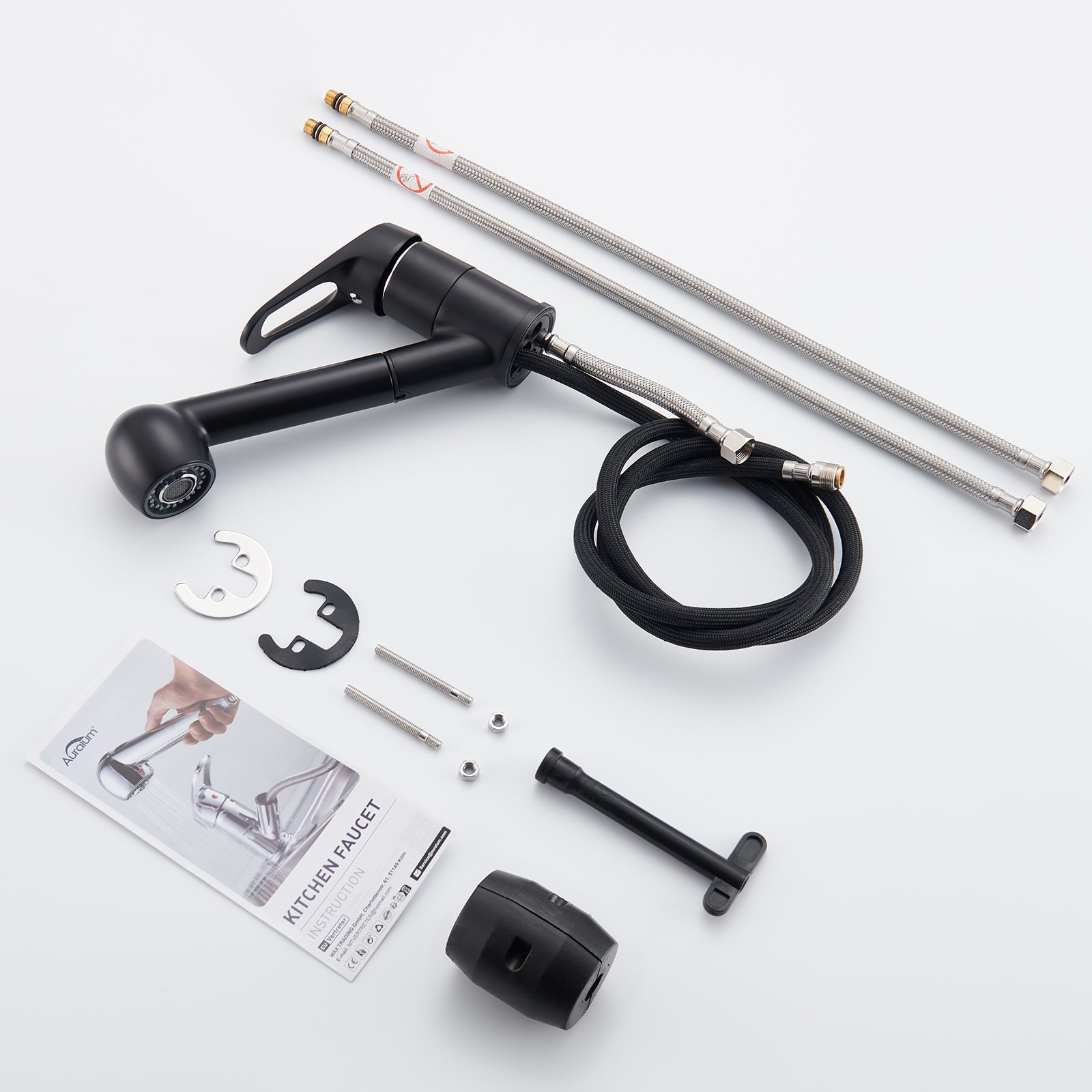 Mitigeur de Cuisine Noir avec Douchette Extractible 2 Jets Robinet Évier à 360° en Laiton Robinetterie avec Monotrou L'eau Froide et Chaude - 5