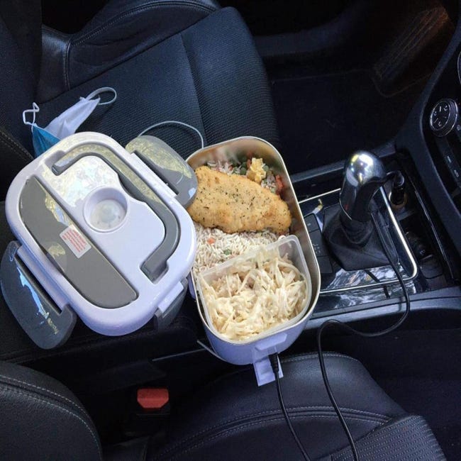 Gamelle Chauffante Électrique 1,5L 80W – Lunch Box 3 En 1 12V/24V/220V, Acier Inox 304, Voiture & Bureau