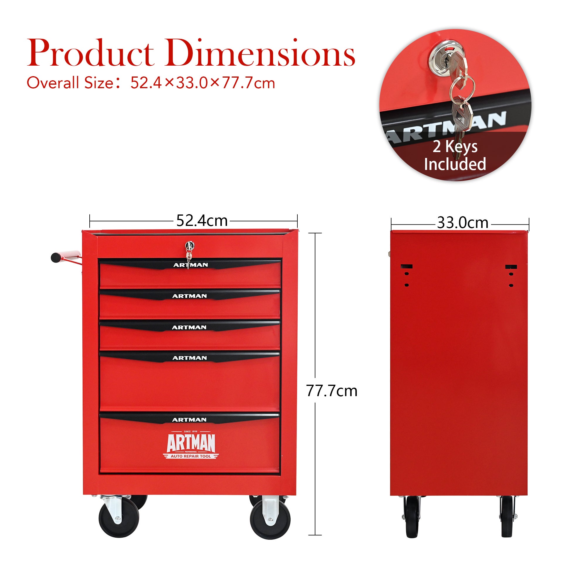 Coffre à outils métallique à roulettes avec 5 tiroirs, armoire à outils pliable en 5 parties avec glissières à billes - 5