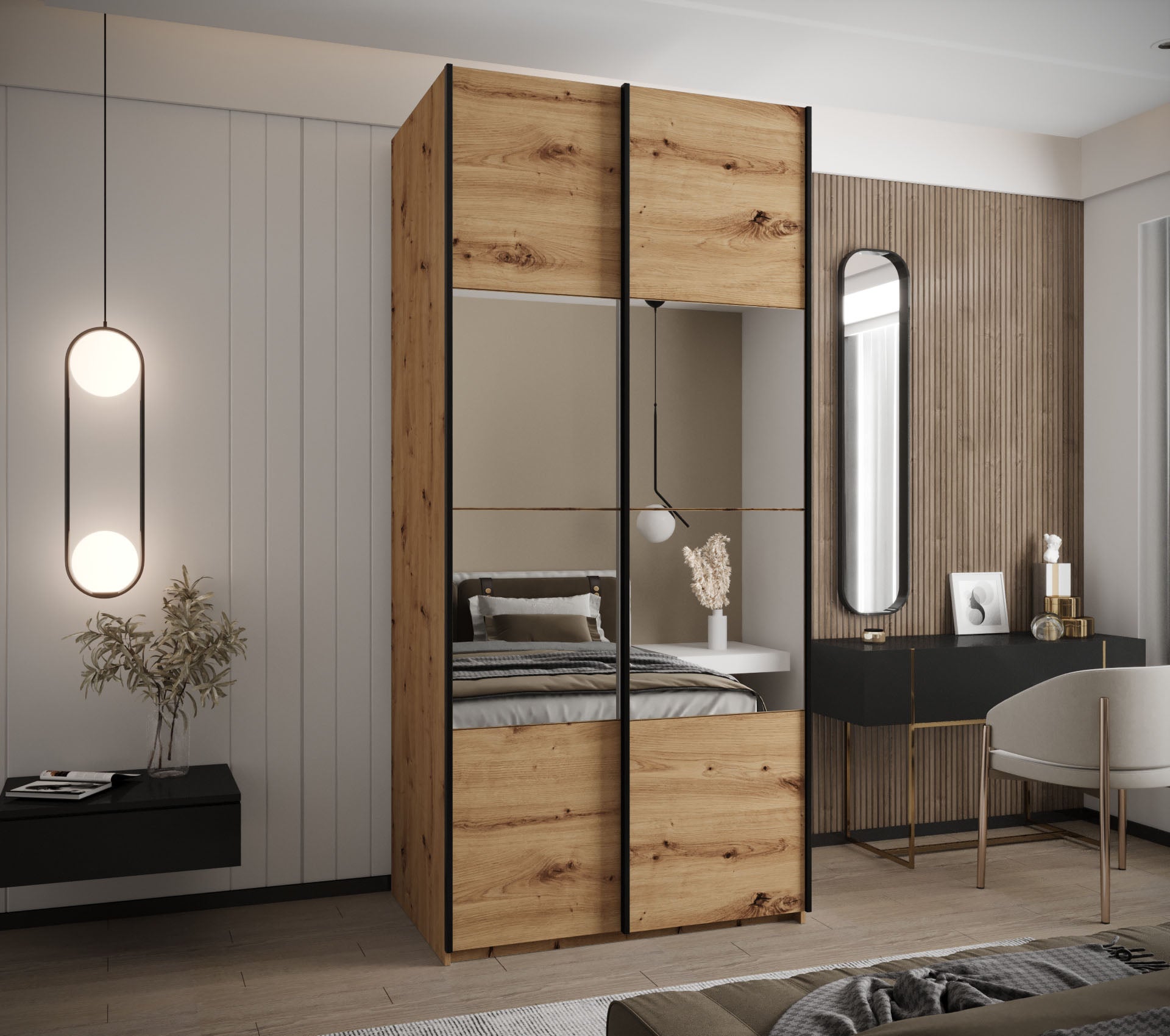 Szafa przesuwna wysoka Lux 4 110 x 64 x 245,5 cm artisan + artisan + u. czarny - Abiks Meble - 2