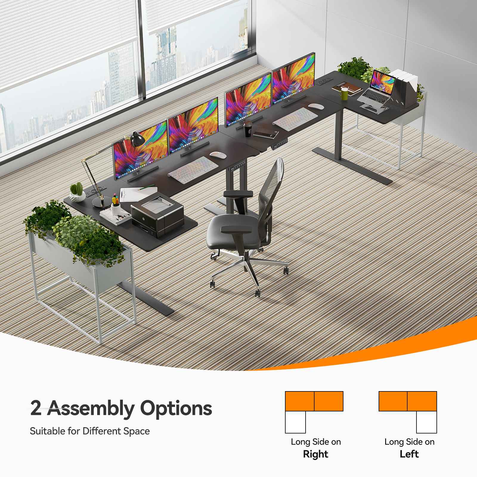 Bureau debout en L avec prises, bureau d’angle électrique réglable en hauteur avec support écran, bureau ergonomique maison pour travail et gaming - 4
