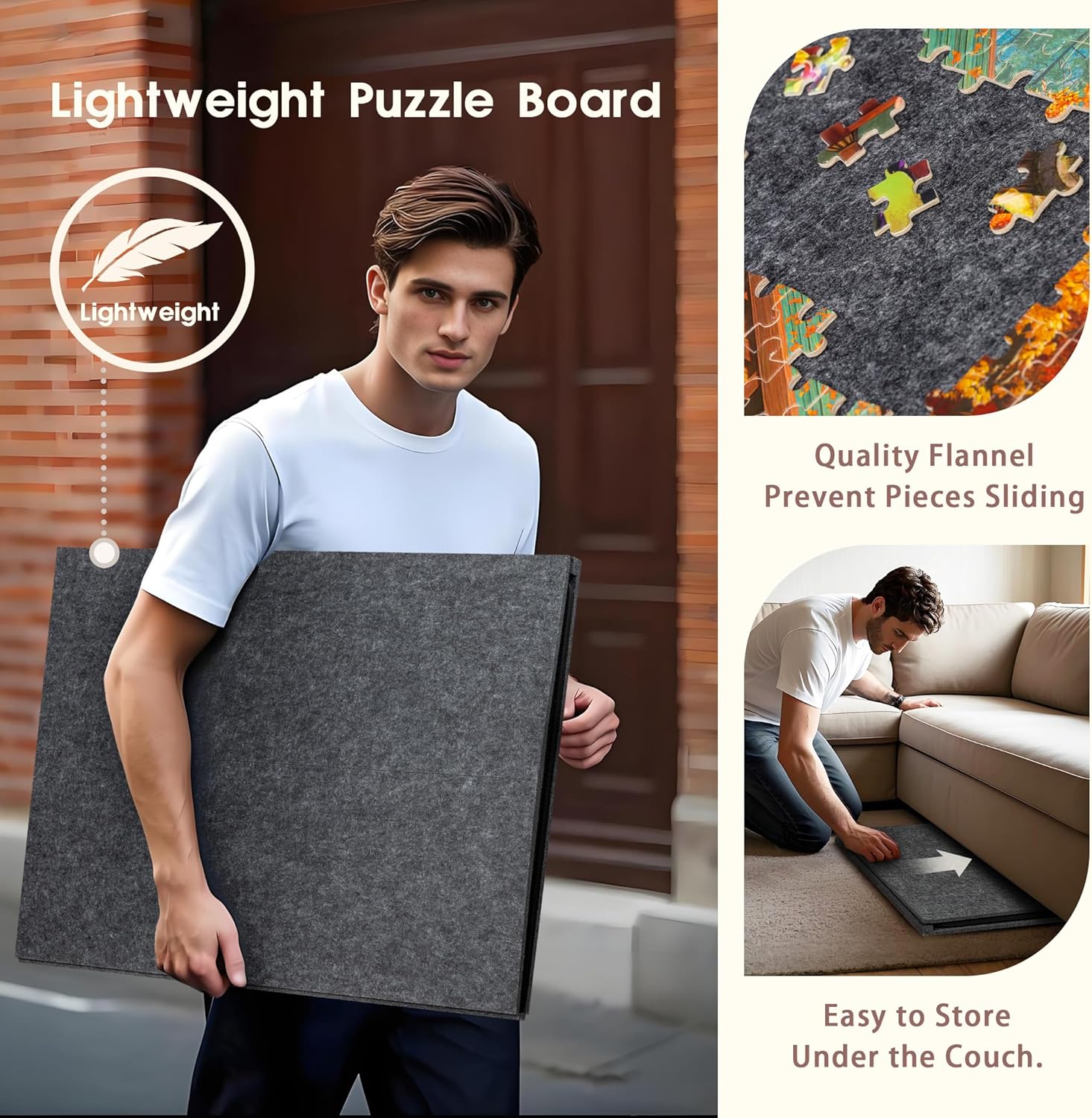Plateau de puzzle portable en feutre de 1000 pièces avec 6 plateaux de tri de couleurs,plateau inclinable, support et couvercle 2 en 1,angle réglable - 7