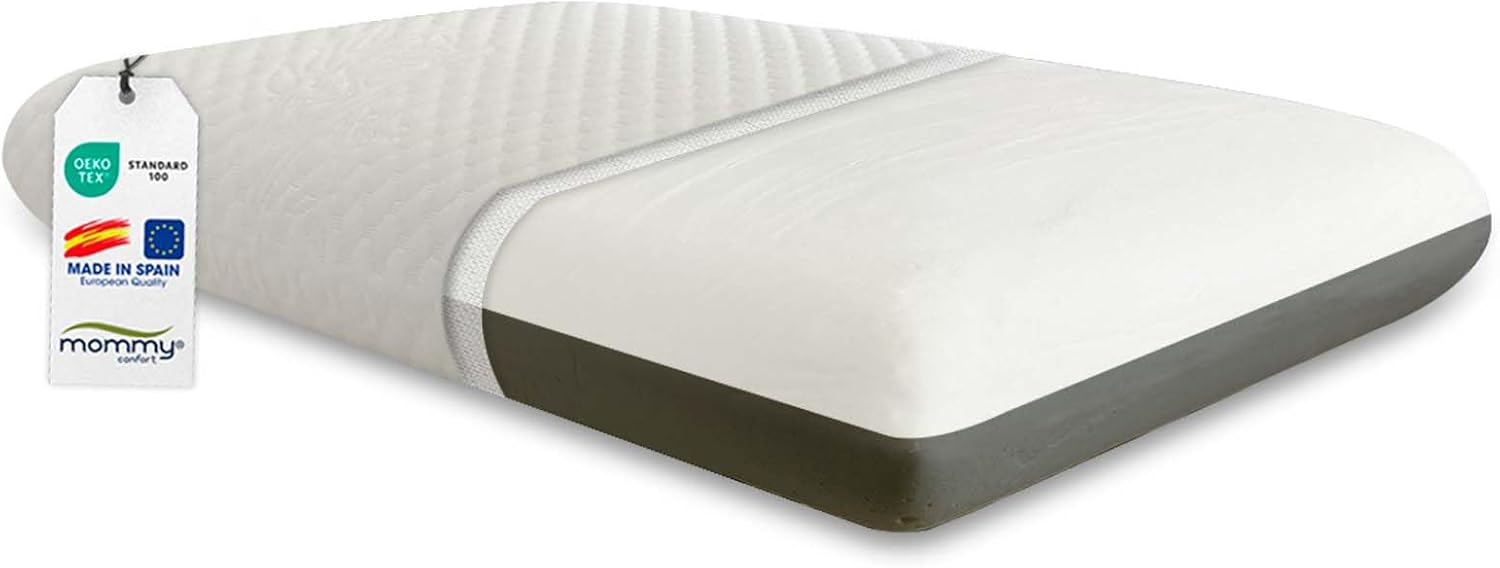 Almohada viscoelastica 60 cm premium - doble firmeza: lado gris firmeza media y lado blanco firmeza blanda - funda lavable bambú + cremallera
