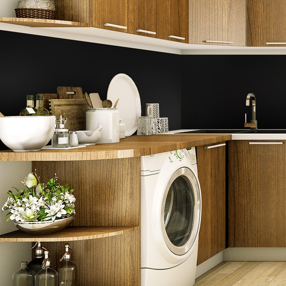 Rouleau adhésif décoratif Vinyle au Mètre - Sticker Lavable Imperméable Mur Cuisine Meubles - 60cmx2m - Noir - 4