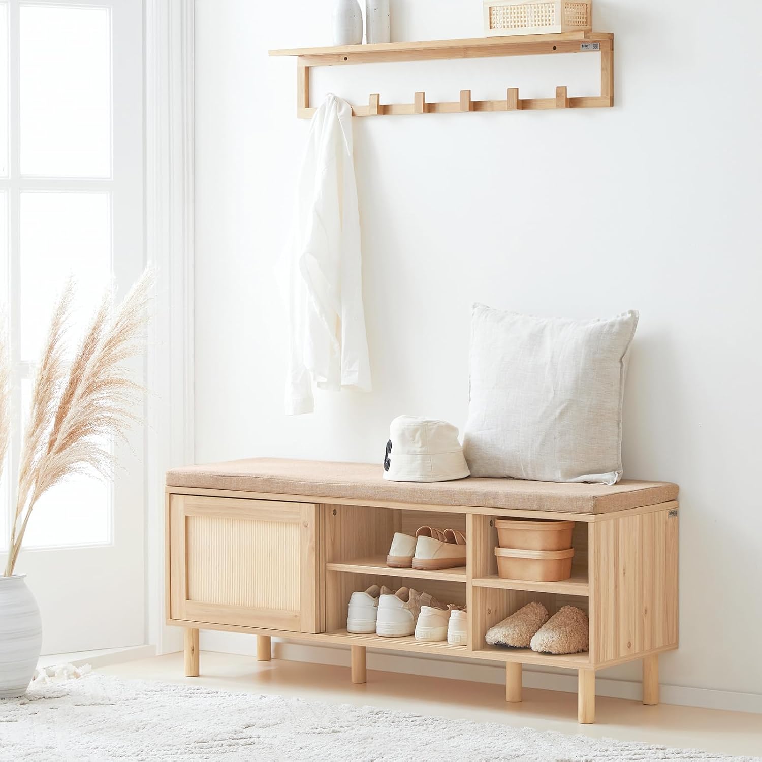 SoBuy Banc à Chaussures Meuble d'entrée Banc de Rangement avec Coussin Rembourré et 2 Portes Coulissantes FSR163-N - 2