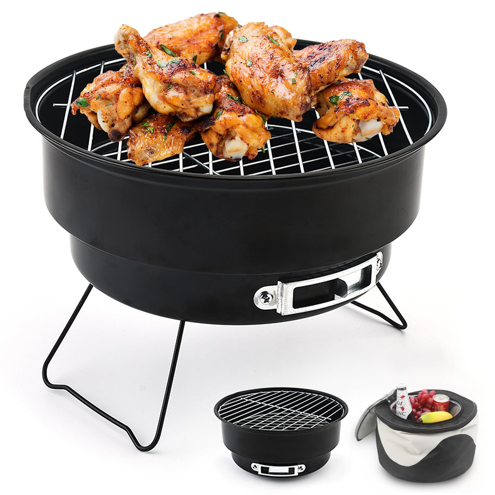 Przenośny mini grill do barbecue, składany grill węglowy z izolowaną torbą do biwakowania, na piknik, do ogrodu, na taras, w podróż - 26×26×18 cm