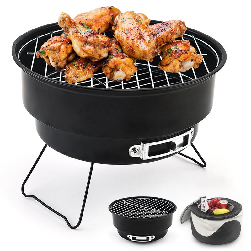 Przenośny mini grill do barbecue, składany grill węglowy z izolowaną torbą do biwakowania, na piknik, do ogrodu, na taras, w podróż - 26×26×18 cm