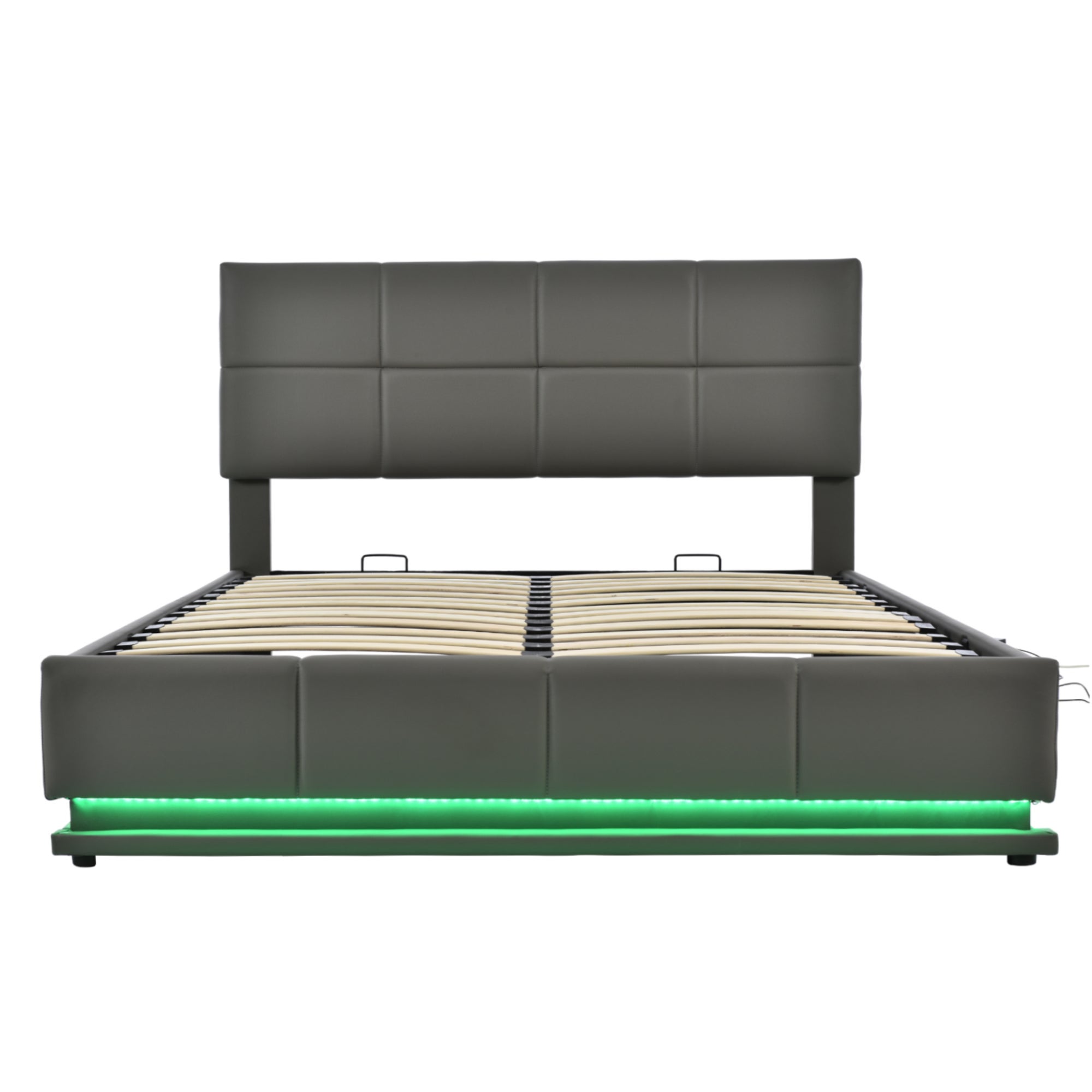 Łóżko 160x200cm z ekoskóry z LED + stelaż z listew + regulowane wezgłowie - Szare - 3