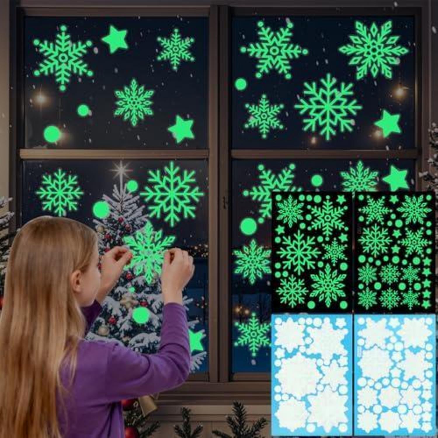 Autocollants Fenêtre Noël PVC Fluorescent 124 pcs Flocking Neige ...