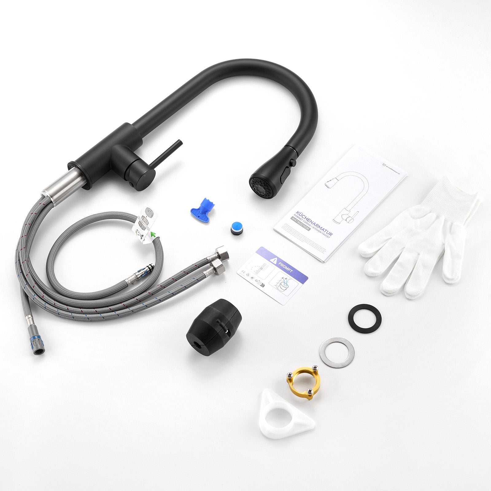 Mitigeur de Cuisine avec Douchette Extractible - Robinet Cuisine Noir Mitigeur d'Évier avec 2 Modes de Sortie D'eau - 9