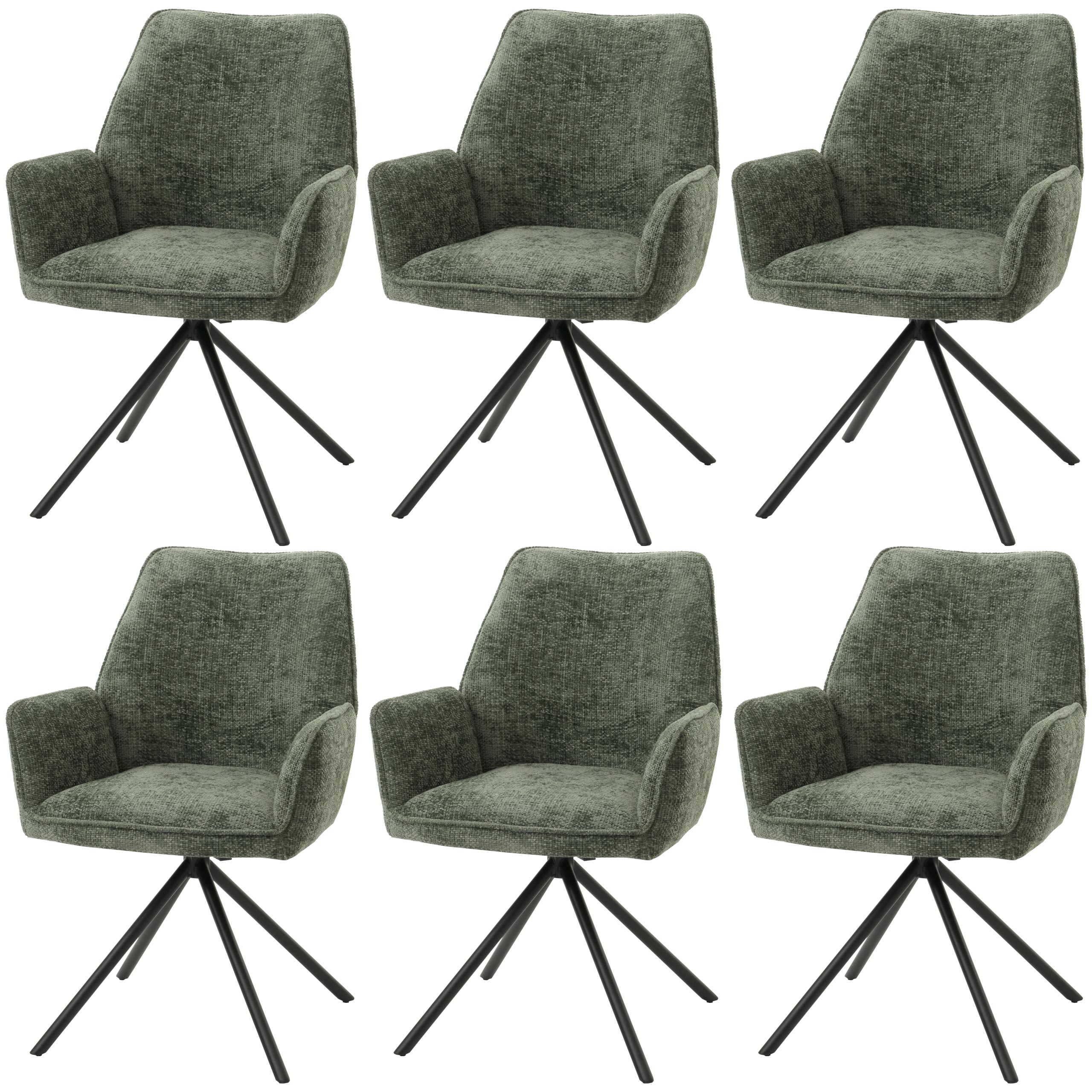 Zestaw 6 krzeseł do jadalni HWC-G67, krzesło kuchenne Krzesło z podłokietnikiem, automatyczne obracanie, szenilowe Oeko-Tex MVG ~ Zielony