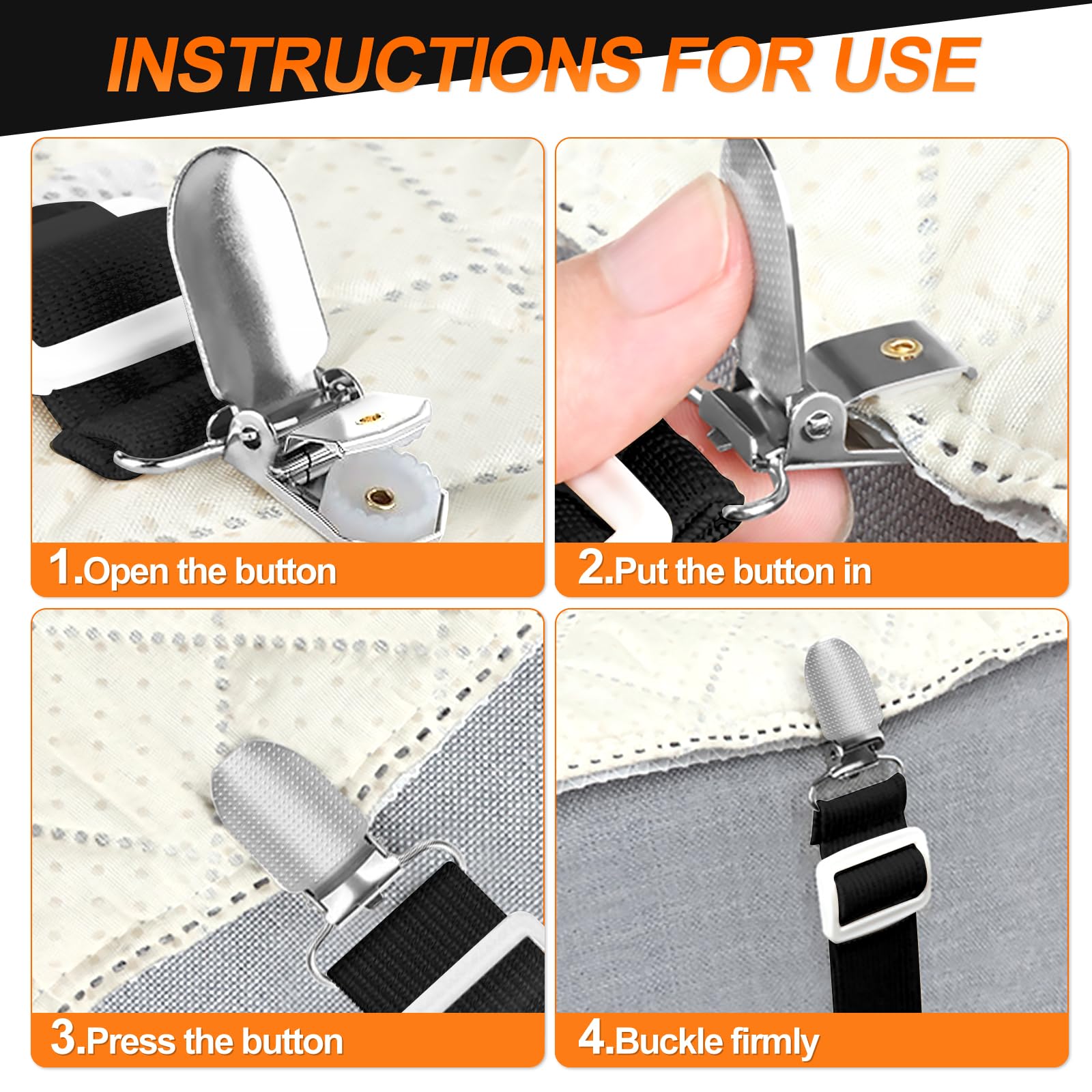 8Pcs Tendeur Drap Housse, Attache Drap Housse(30cm à 130cm) Sangle Matelas, Elastique Drap Housse pour Draps, Matelas, Planche à Repasser ou Canapé - 4