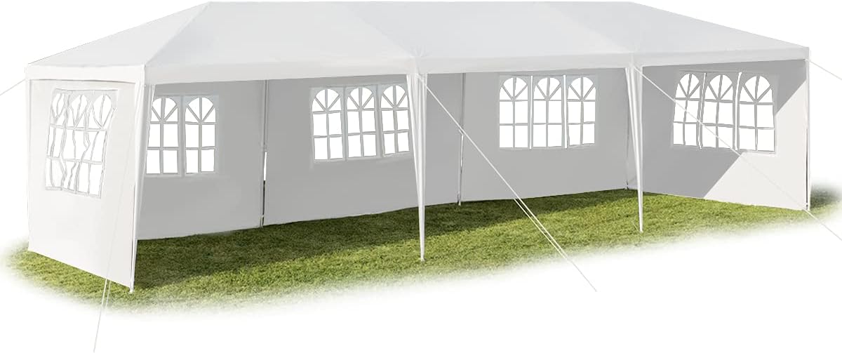 Tonnelle 3x9M Tente de Réception 5 Bâches avec Fenêtres-Pergola avec Piquets et Cordes-Tissu étanche/Résistant au Soleil - 2