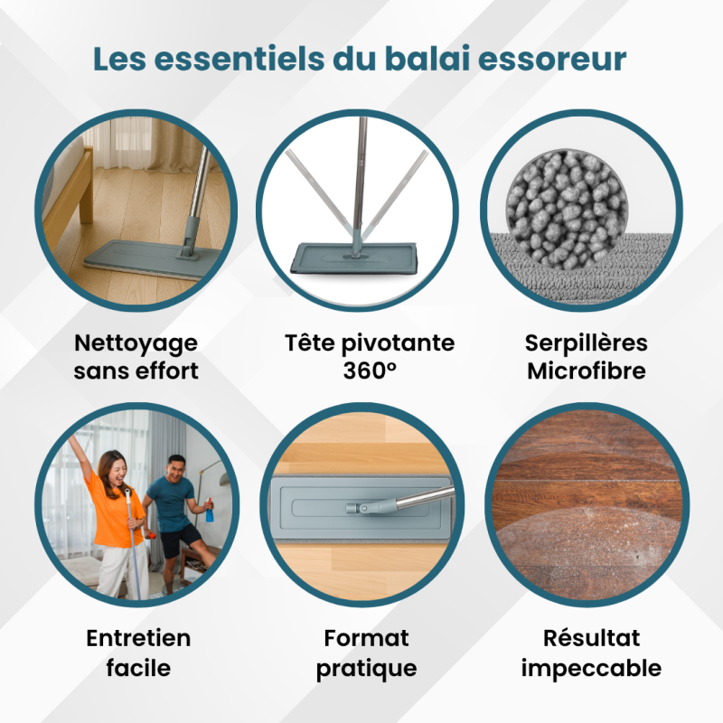Magic Broom - Escoba extra grande con giro de 360° - Cubo de 2 compartimentos para limpiar y escurrir - 4
