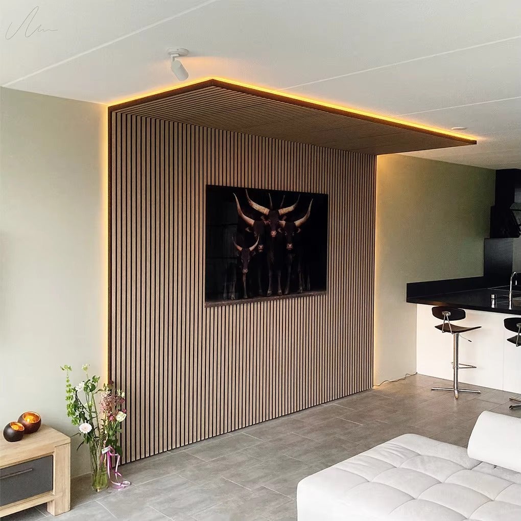 Lot de 6 Panneaux Acoustiques Muraux - Tasseaux Finition Chêne Blanc - Fond Noir - 240x60x2,2cm - SILAMP - 7