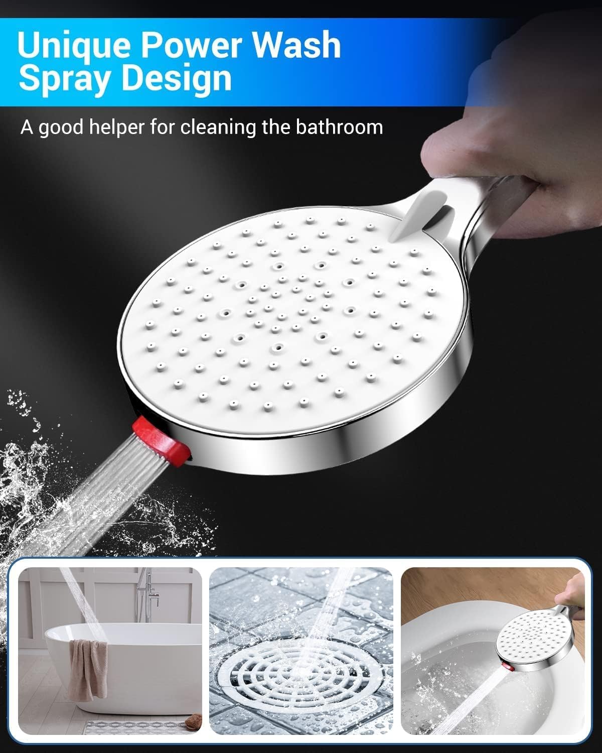 Soffione Doccia Alta Pressione 7,5L/min - 6 Getti, Filtro Anticalcare, Diametro 130mm